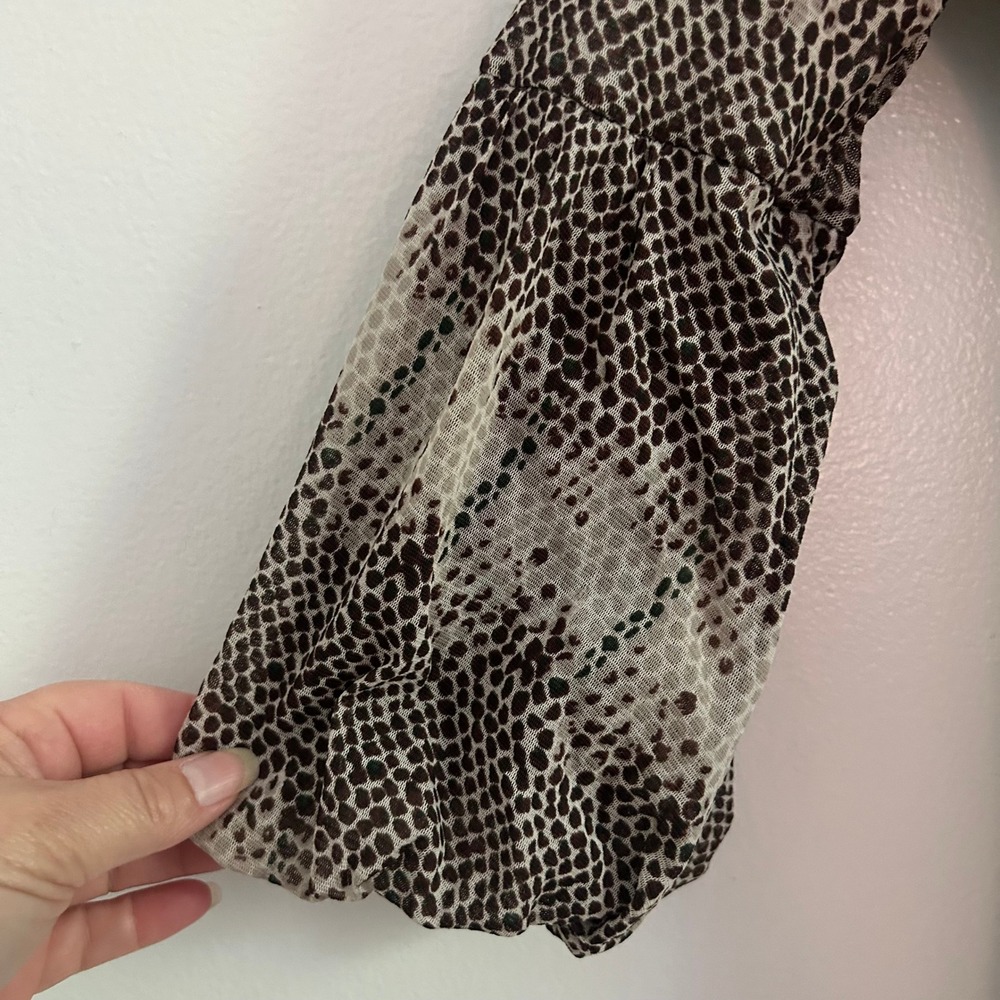 BCBGMAXAZRIA Womens Brown Snakeskin Mesh V-Neck Balloon Sleeve Mini Dress XS - Picture 4 of 8